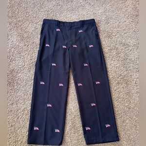 Izod Golf Pants 38X32 American Flag Embroidery Slacks Trousers Navy Blue Large